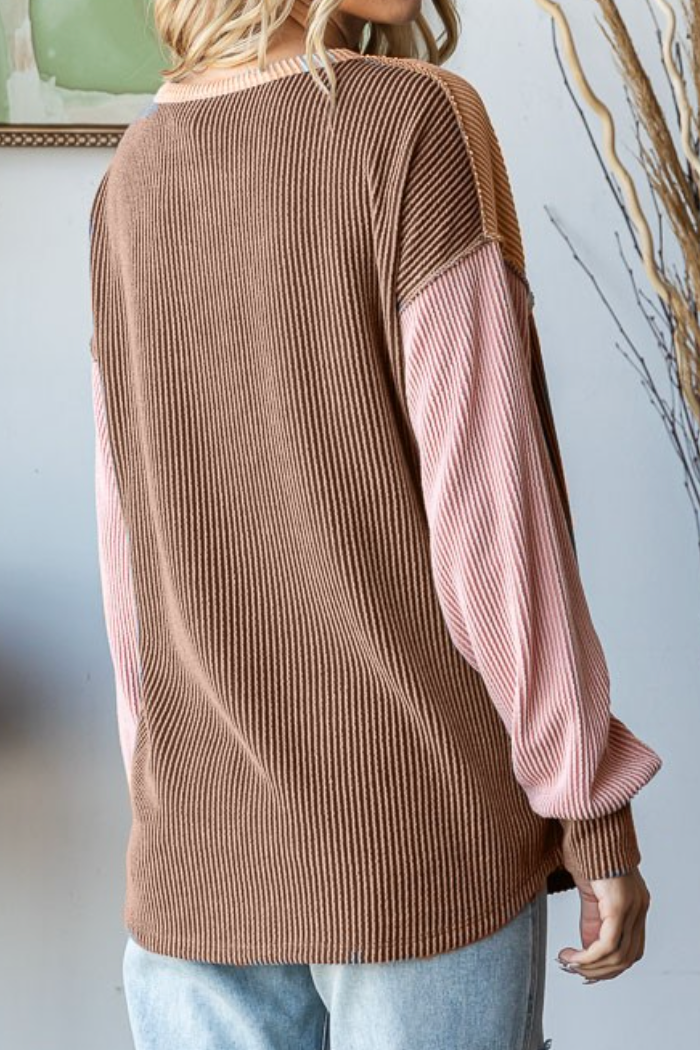 Color Block Ribbed Henley NEAPOLITAN