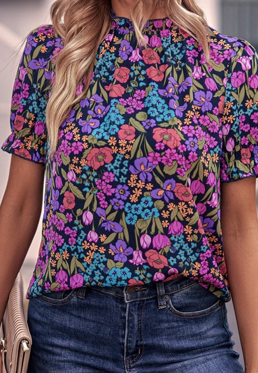 Fall Floral Blouse NAVY