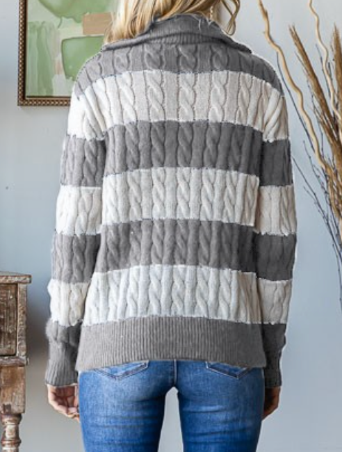 1/4 Zip Cable Knit Sweater GRAY