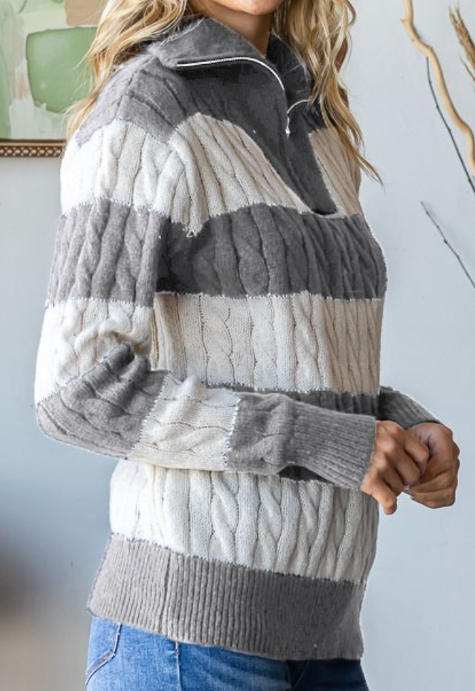 1/4 Zip Cable Knit Sweater GRAY