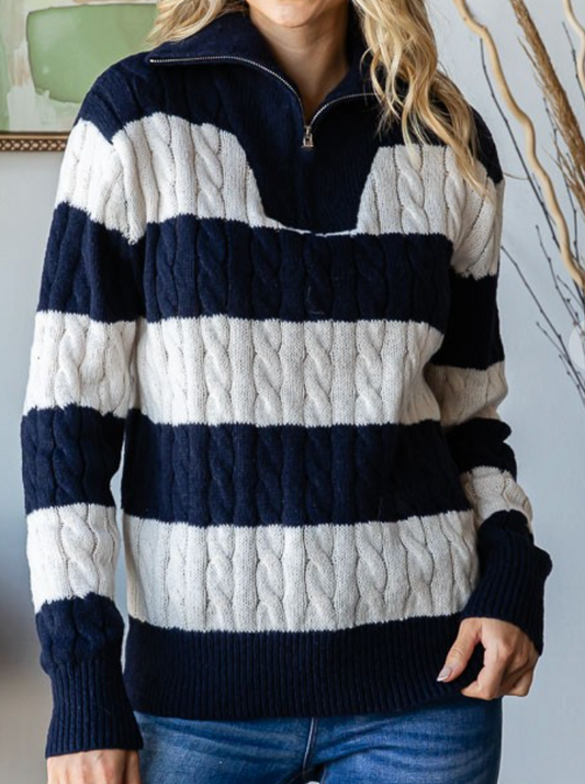 1/4 Zip Cable Knit Sweater NAVY