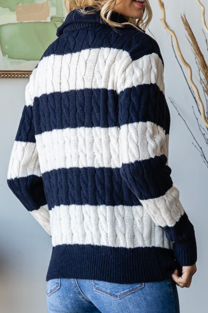 1/4 Zip Cable Knit Sweater NAVY