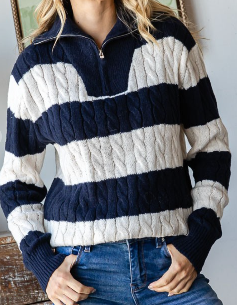 1/4 Zip Cable Knit Sweater NAVY