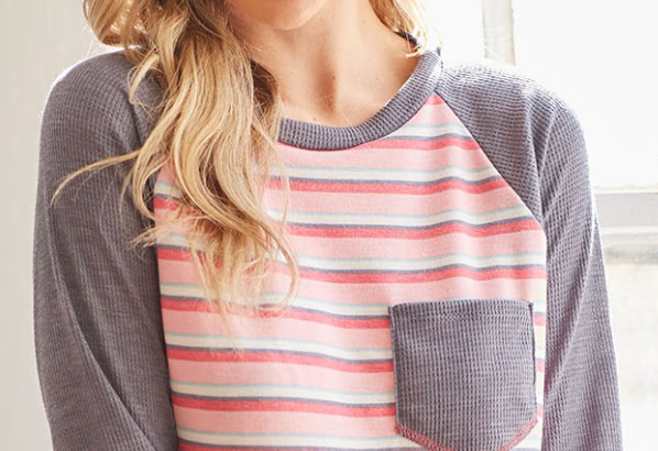 Ella Striped & Waffle Top PINK