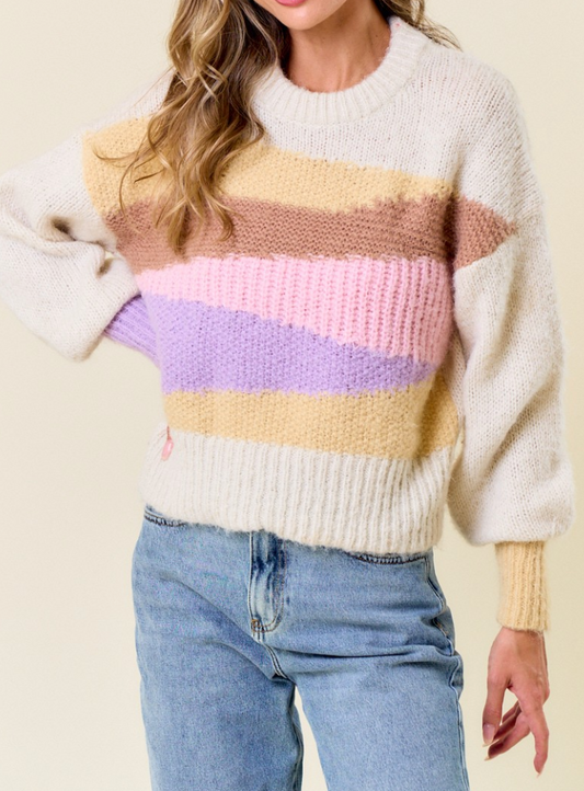 Amy Color Block Sweater IVORY