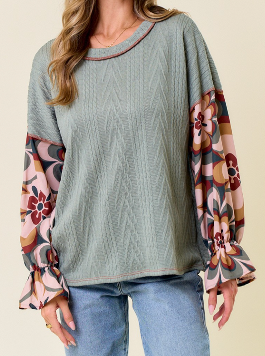 Diva Floral & Cable Knit SAGE