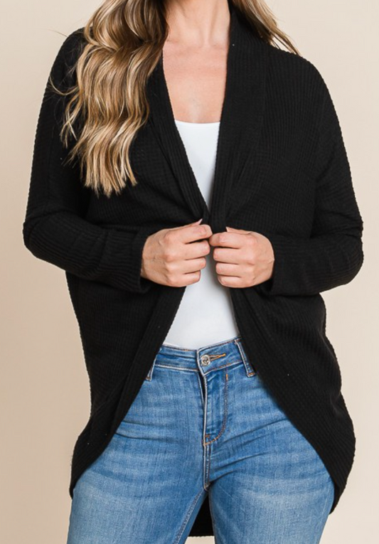 Waffle Knit Cardi BLACK