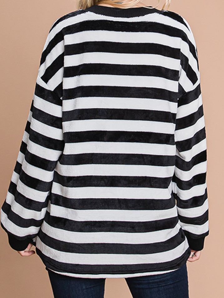 Striped Faux Fur Pullover B&W