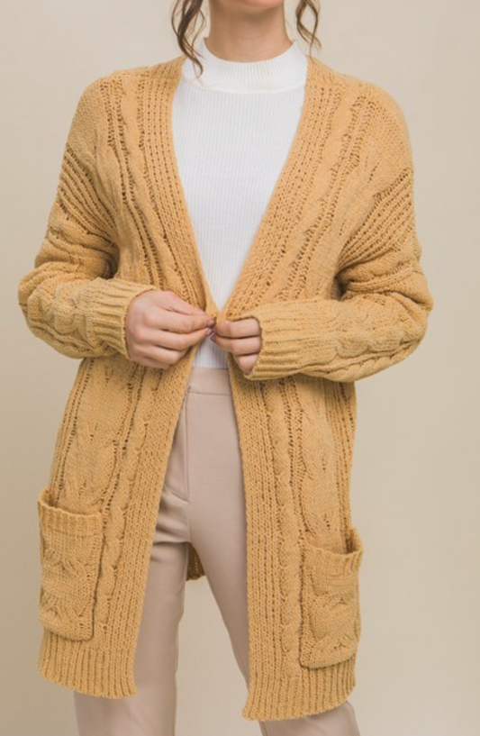 Chenille Cable Knit Cardi HONEY