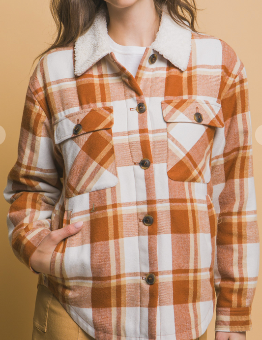 Sherpa Lined Plaid Shacket CLAY