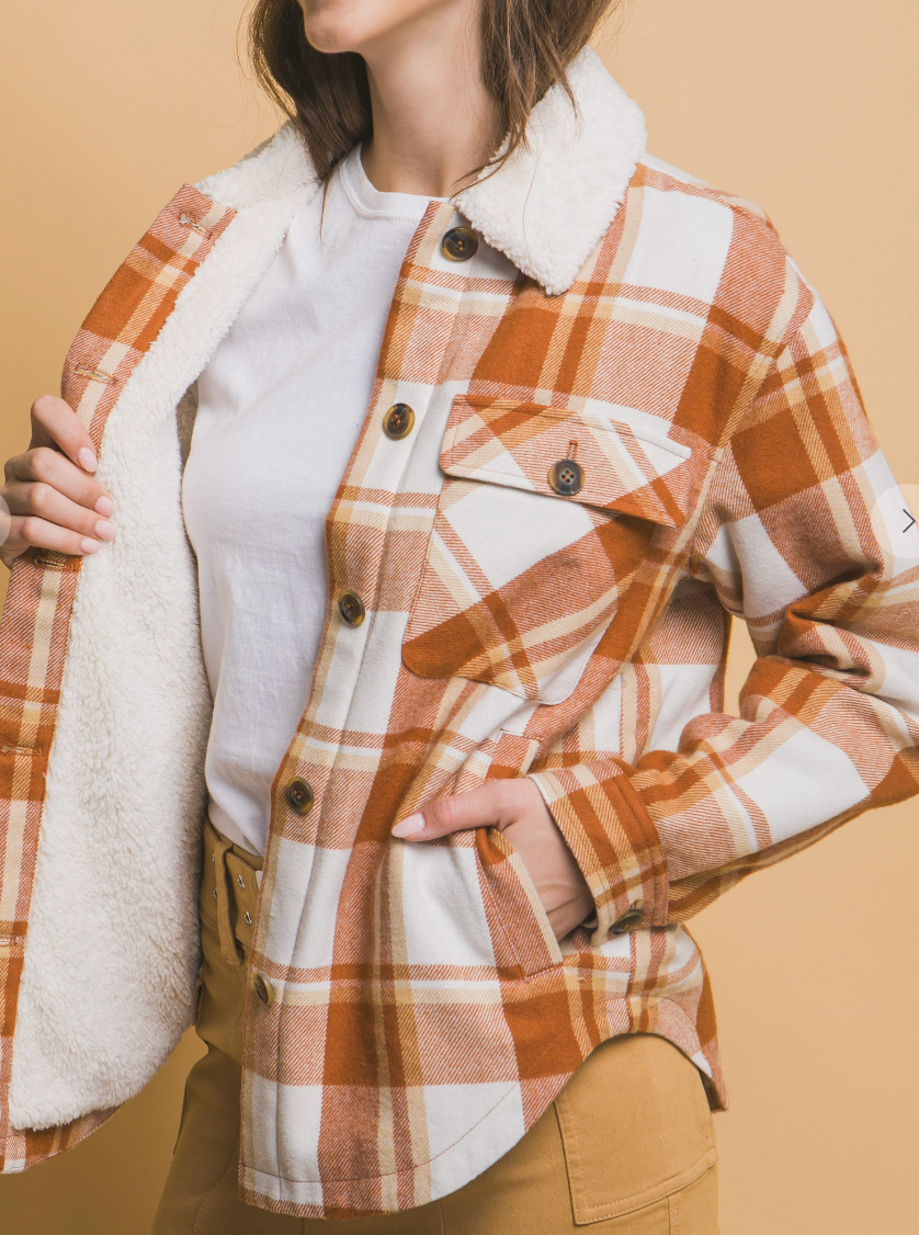 Sherpa Lined Plaid Shacket CLAY