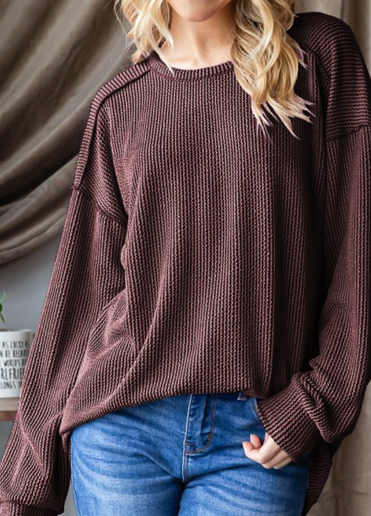 Urban Ribbed Puff Sleeve BROWN