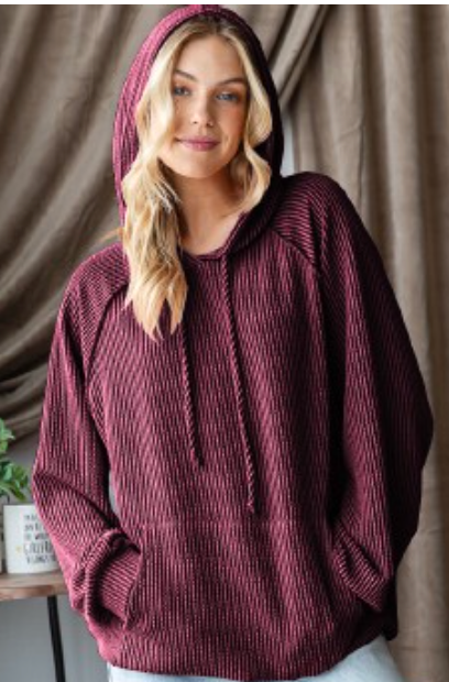 Puff Sleeve Urban RIb Hoodie BURGUNDY