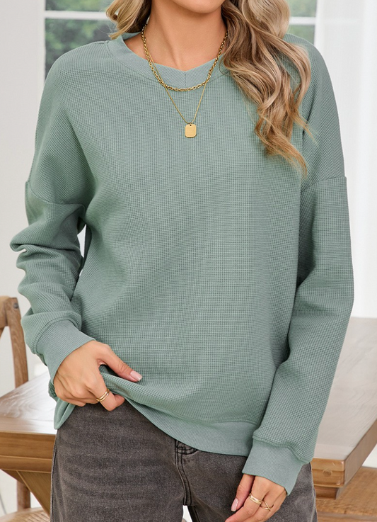 Waffle Knit V~Neck LODEN