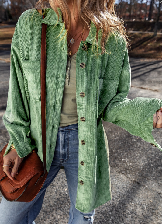 Button-Up Corduroy Shacket GREEN