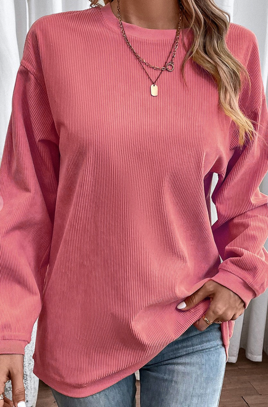 Rib Knit Oversized Sweatshirt PINK