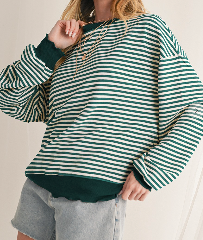 Stripe Drop Shoulder Long Sleeve EMERALD