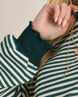 Stripe Drop Shoulder Long Sleeve EMERALD