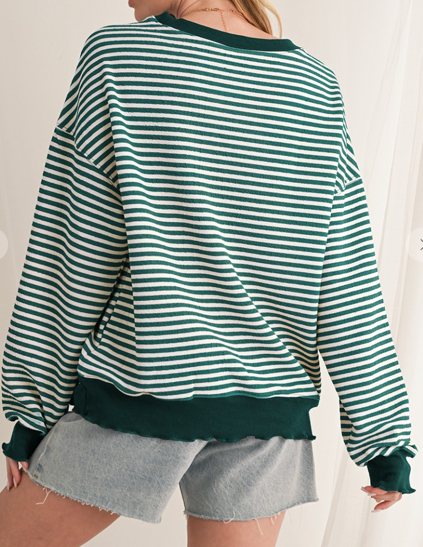 Stripe Drop Shoulder Long Sleeve EMERALD