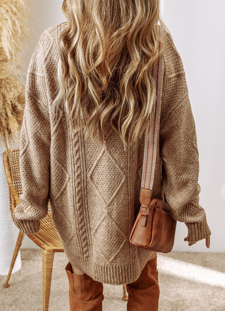 Cable Knit Sweater Dress KHAKI