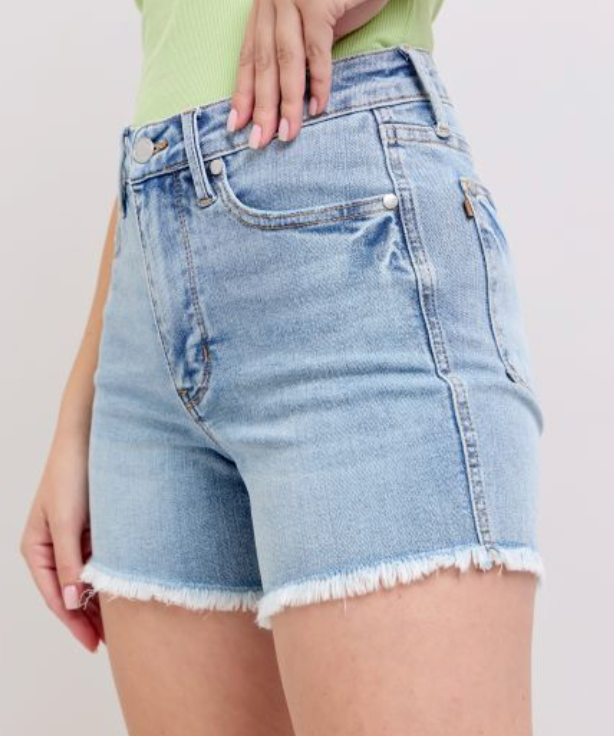 Judy Blue HR Frayed Tum Ctrl Shorts 4.5"