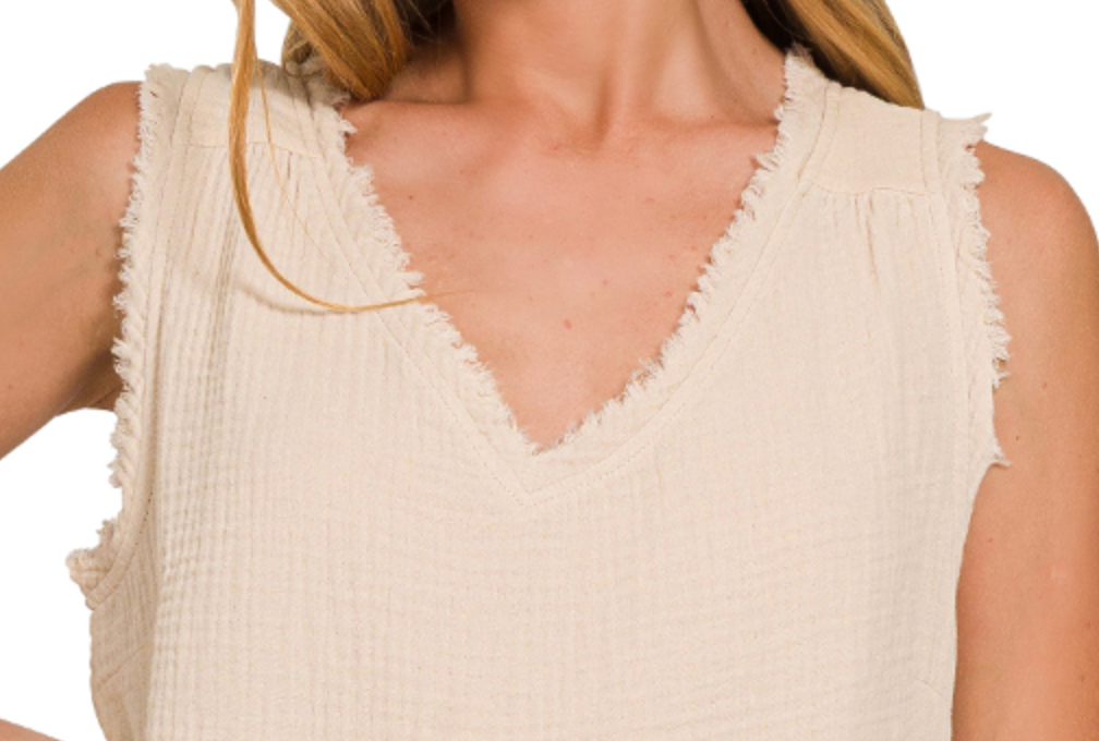 Double Gauze Raw Edge Tank SAND