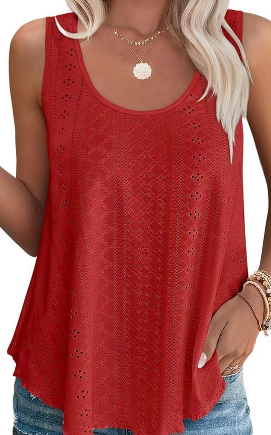 Boho Eyelet Tank RED
