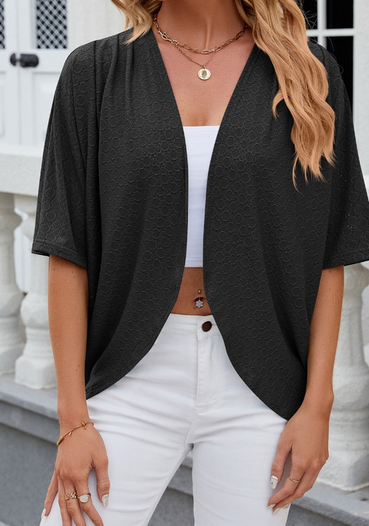 Knit 1/2 Sleeve Cardi BLACK