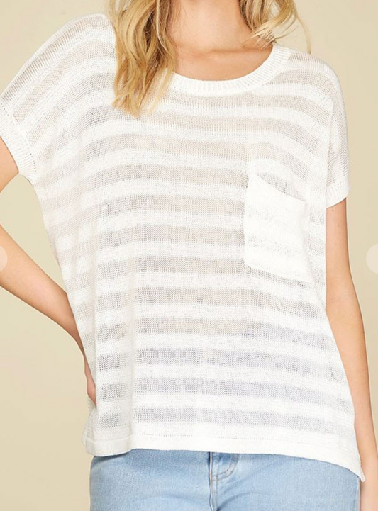 Sheer Cap Sleeve Sweater WHITE