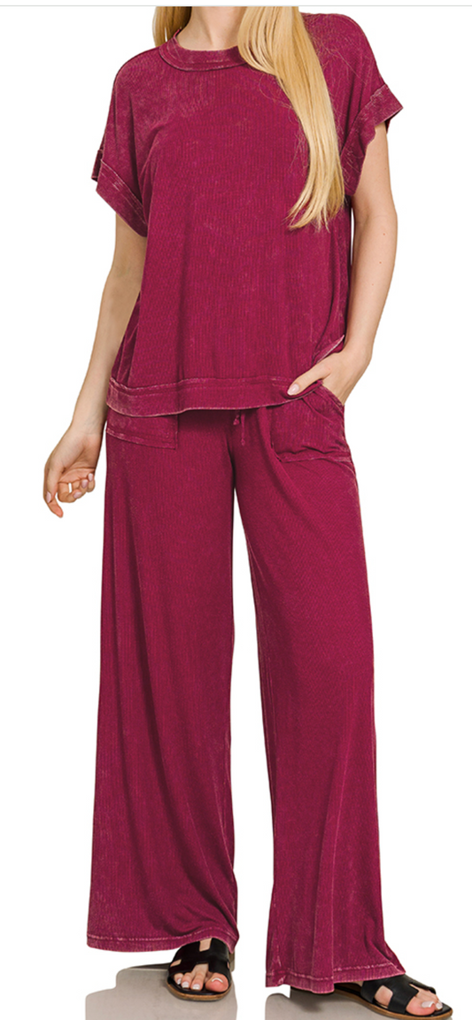 Acid Wash Ribbed Set CABERNET 29"