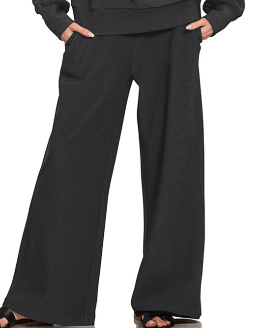 Ribbed 1/4 Zip Pullover & Pant Set 28" BLACK