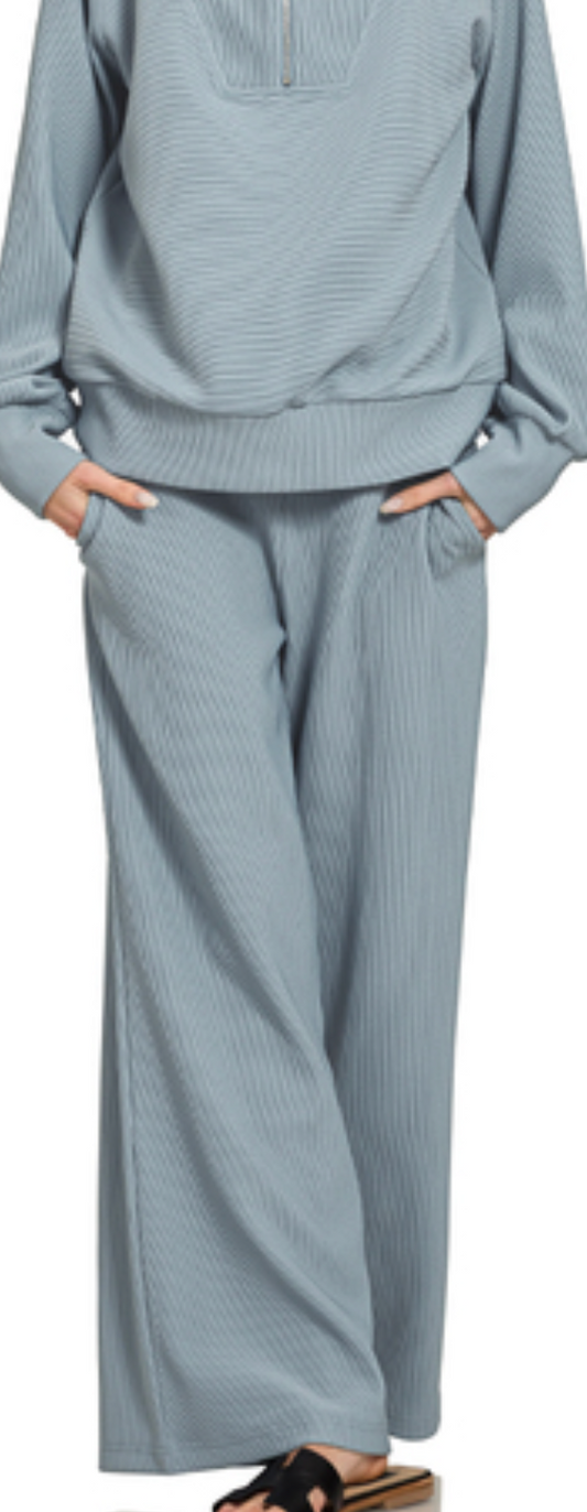 Ribbed 1/4 Zip Pullover & Pant Set 28" BLUE