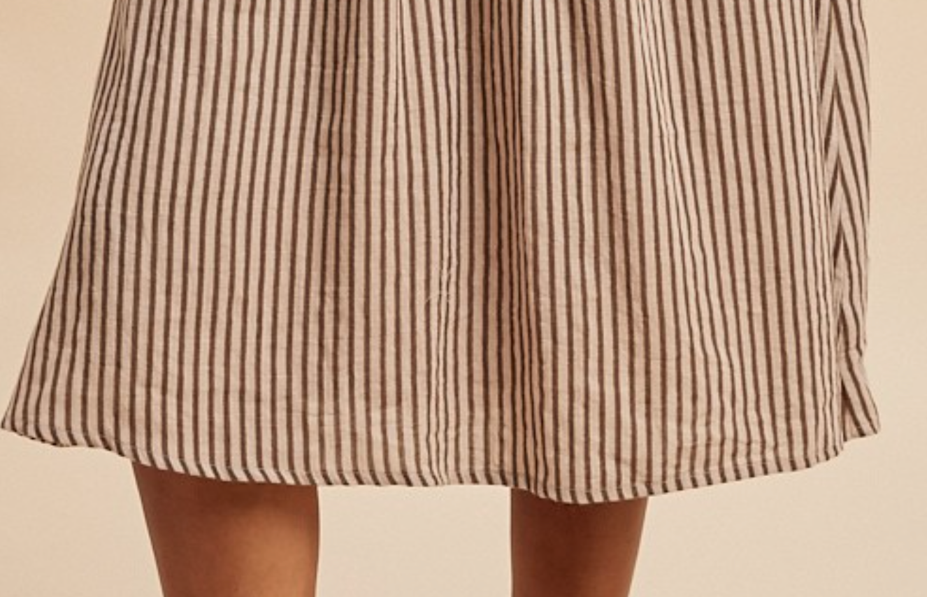 Stripe Smocking Bodice Midi Dress MOCHA