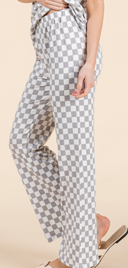 Checkered Flare Pants GRAY