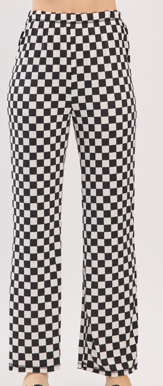 Checkered Flare Pants BLACK