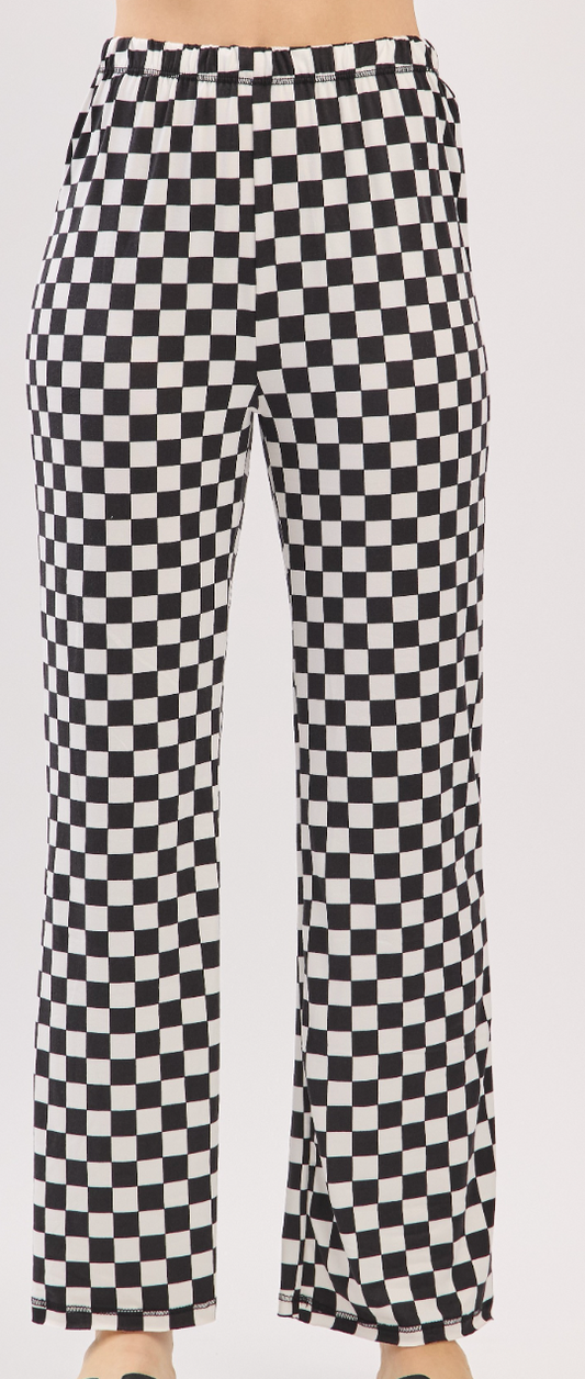 Checkered Flare Pants BLACK