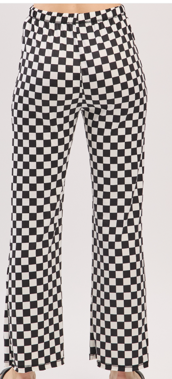 Checkered Flare Pants BLACK