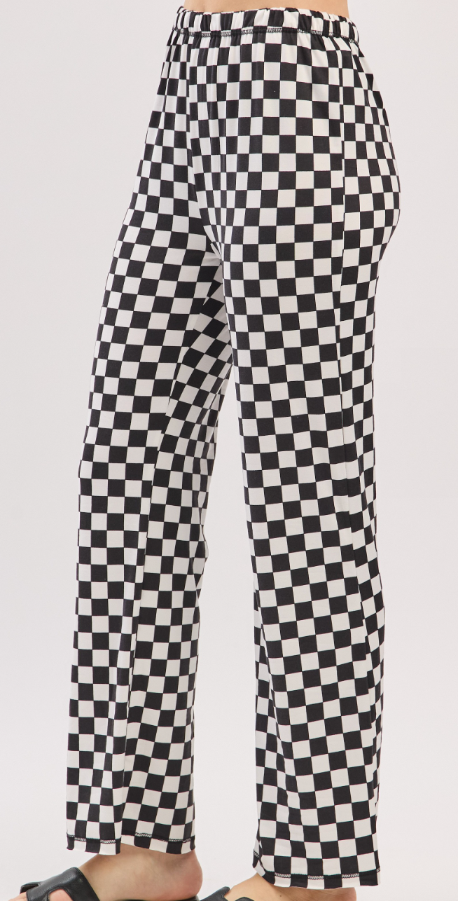 Checkered Flare Pants BLACK