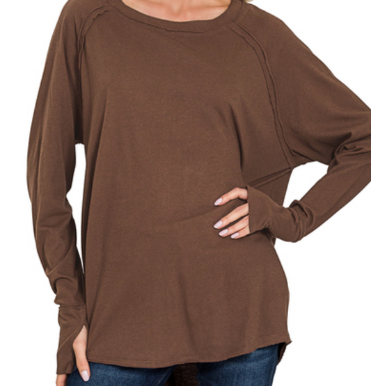 Raglan Sleeve Thumbhole BROWN