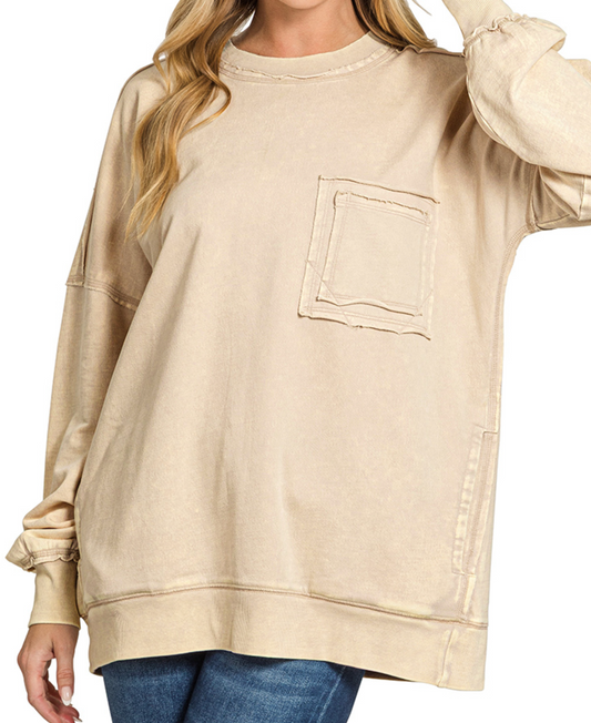 F/Terry Acid Wash Pocket SAND