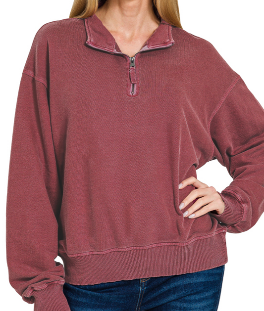 Enzyme Wash 1/4 Zip Pullover CABERNET