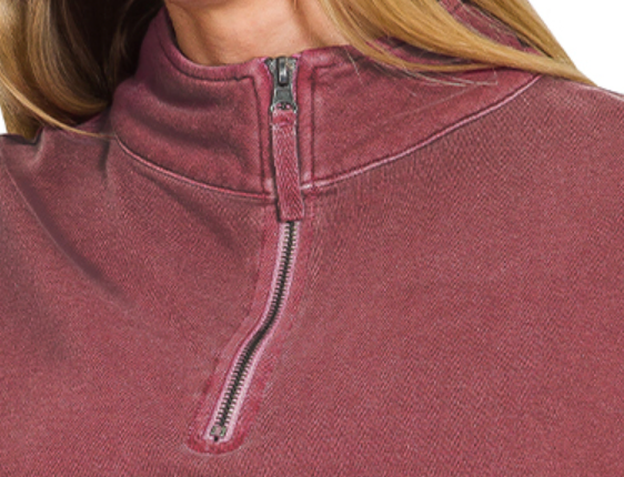 Enzyme Wash 1/4 Zip Pullover CABERNET