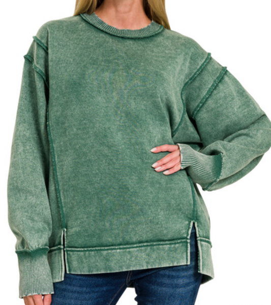 Acid Wash Exposed Seam Fleece GREEN
