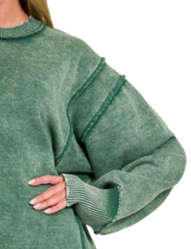 Acid Wash Exposed Seam Fleece GREEN