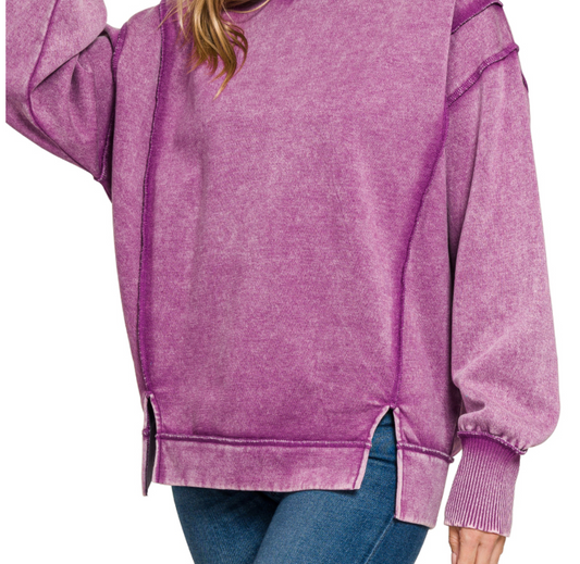 Acid Wash Exposed Seam Fleece PLUM