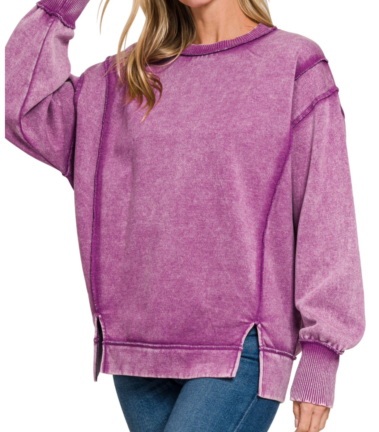 Acid Wash Exposed Seam Fleece PLUM