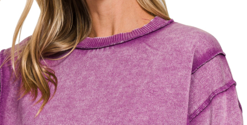 Acid Wash Exposed Seam Fleece PLUM