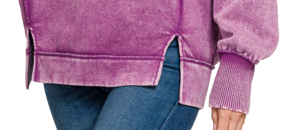 Acid Wash Exposed Seam Fleece PLUM