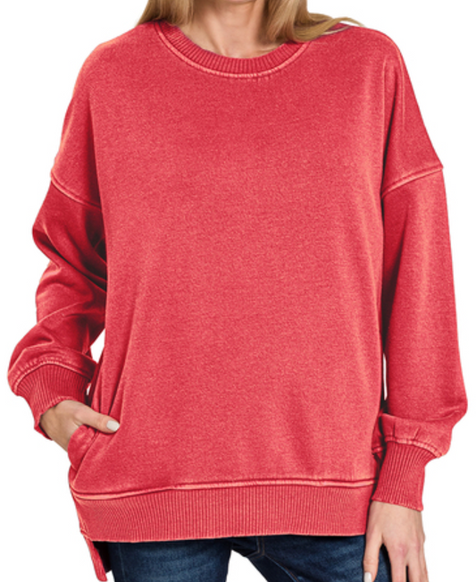 Pigment Dyed Pocketed Hi~Low RED