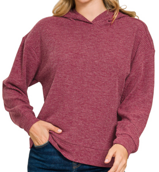 Ribbed Hoodie Pullover WINE
